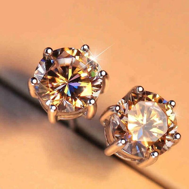 925 Sterling Silver Six Prong Round White CZ Stud Earrings