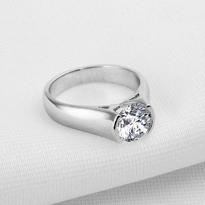 925 Sterling Silver Classic Round Created White CZ Ring