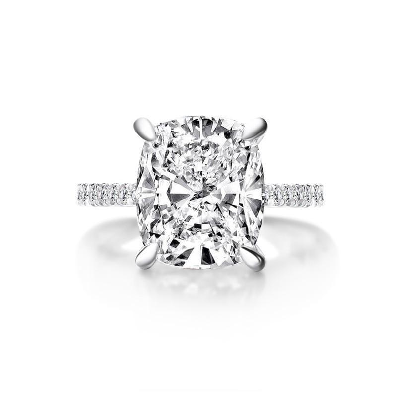 925 Sterling Silver Cushion Cut Created CZ Pave Wedding Engagement Ring 925 Sterling Silver