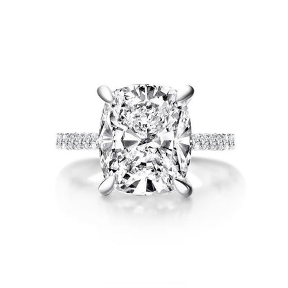 925 Sterling Silver Cushion Cut Created CZ Pave Wedding Engagement Ring 925 Sterling Silver