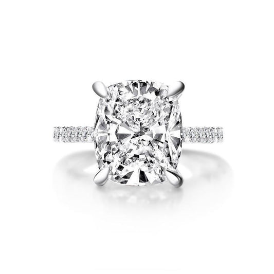 925 Sterling Silver Cushion Cut Created CZ Pave Wedding Engagement Ring 925 Sterling Silver