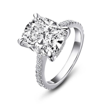 925 Sterling Silver Cushion Cut Created CZ Pave Wedding Engagement Ring 925 Sterling Silver