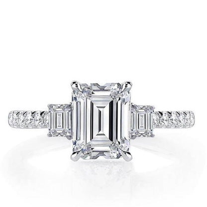 925 Sterling Silver Emerald Cut CZ Stone Ring