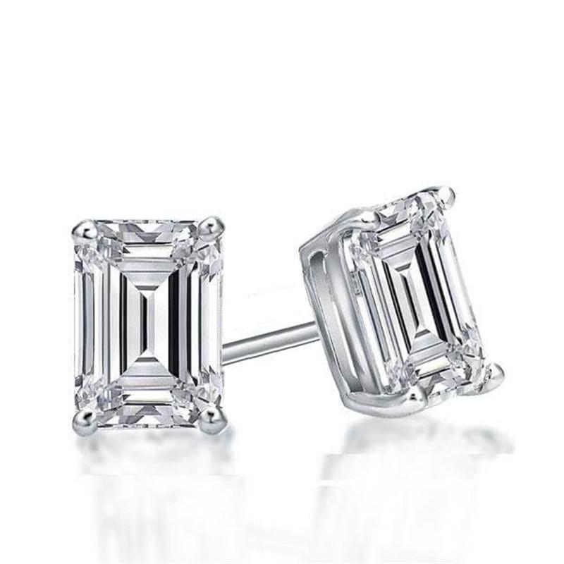 925 Sterling Silver Emerald Created White Cubic Zirconia Stud Earrings