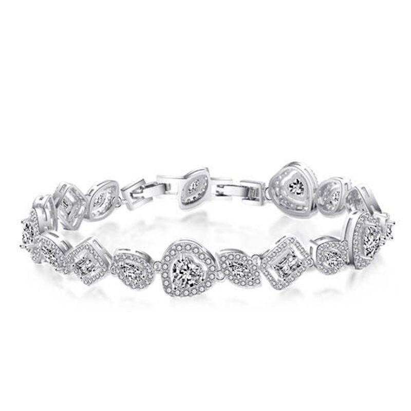 925 Sterling Silver Special Design Halo Heart & Marquise Cut Created Diamond Bracelet