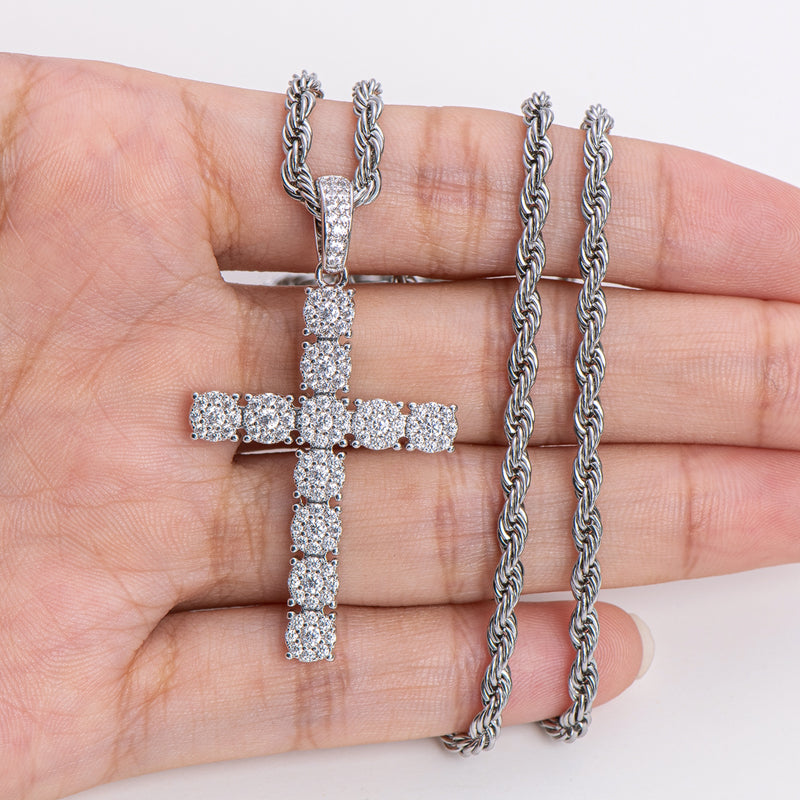 925 Sterling Silver Personalized Cross Long Chain Cool Men Pendant Necklace