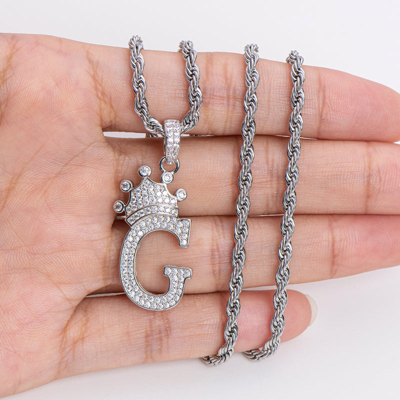 925 Sterling Silver Round Cut Created Diamond Hip Hop Micro Pave The Letter G Pendant Necklace