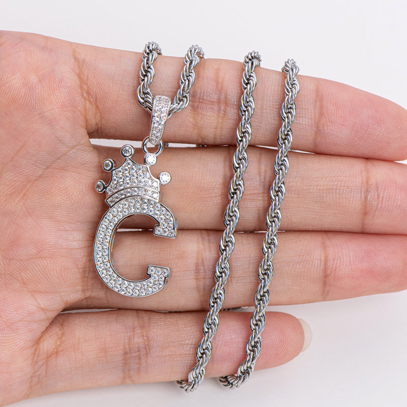 925 Sterling Silver Round Cut Created Diamond Hip Hop Micro Pave The Letter C Pendant Necklace