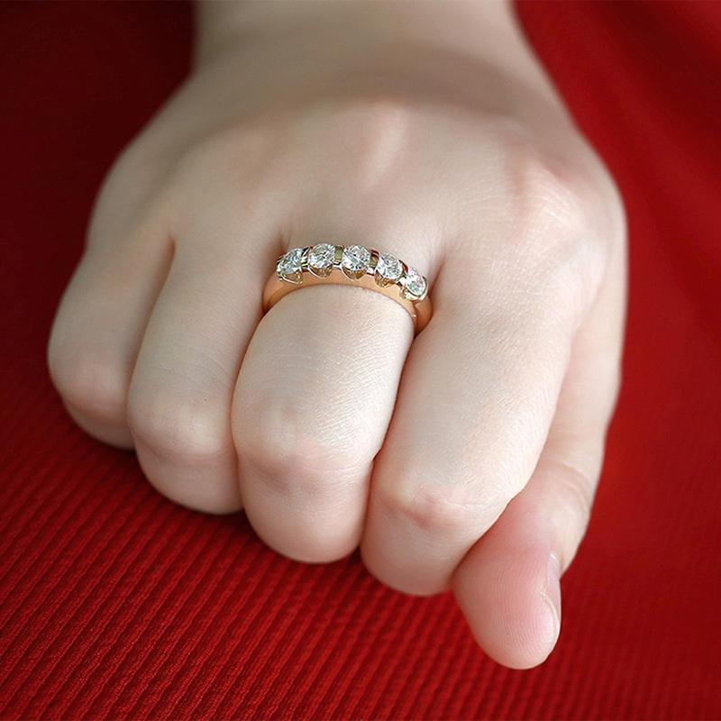 925 Sterling Silver Round Cut CZ 5-Stone Eternity Band