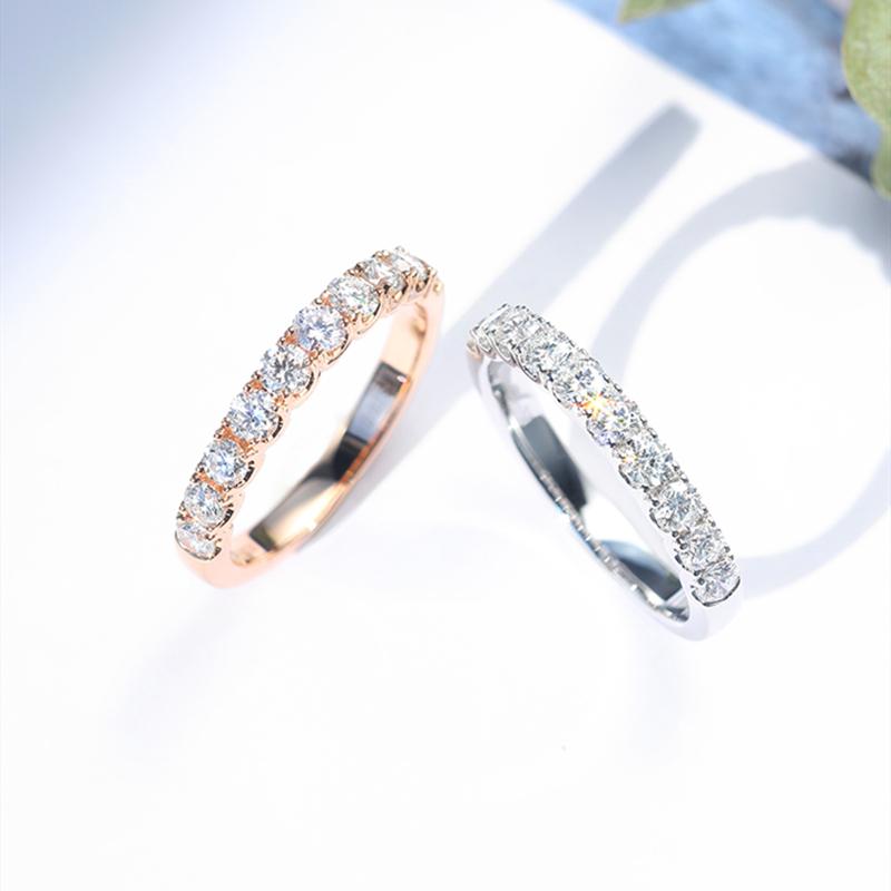 925 Sterling Silver Gold Round Cut CZ Half Eternity Band