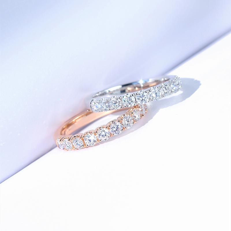 925 Sterling Silver Gold Round Cut CZ Half Eternity Band