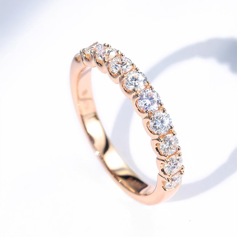 925 Sterling Silver Gold Round Cut CZ Half Eternity Band