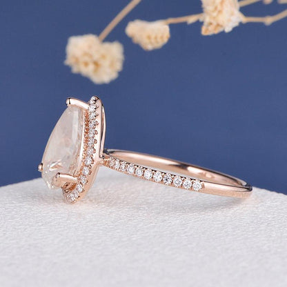 925 Sterling Silver Pear Shaped Halo CZ Ring