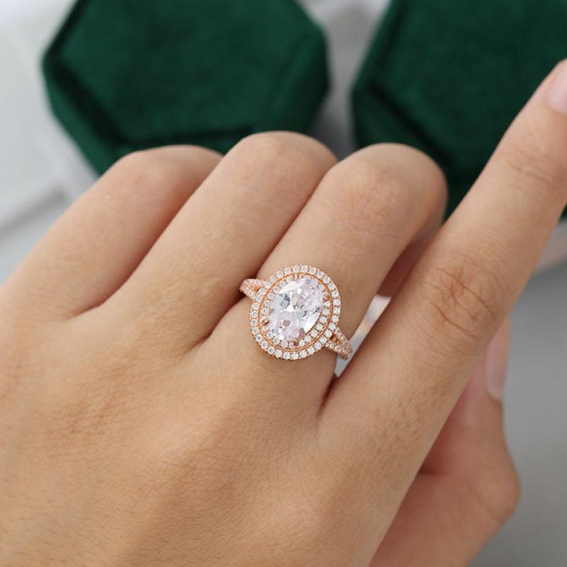 925 Sterling Silver Oval Cut CZ Double Halo Ring