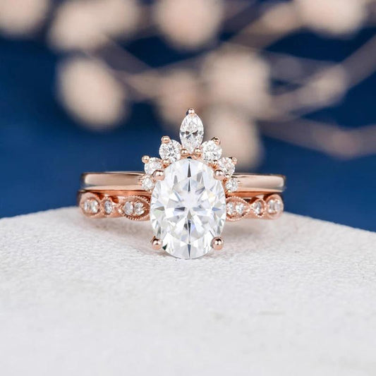 925 Sterling Silver Oval Cut CZ Vintage Bridal Set