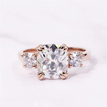 925 Sterling Silver Cushion Cut Three Stone CZ Ring