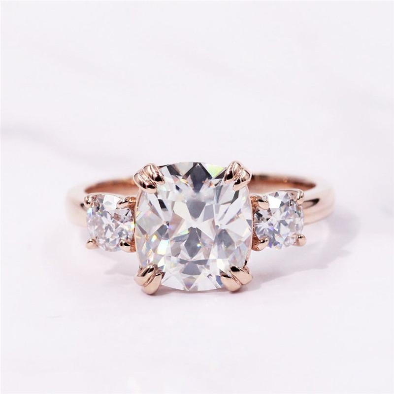 925 Sterling Silver Cushion Cut Three Stone CZ Ring