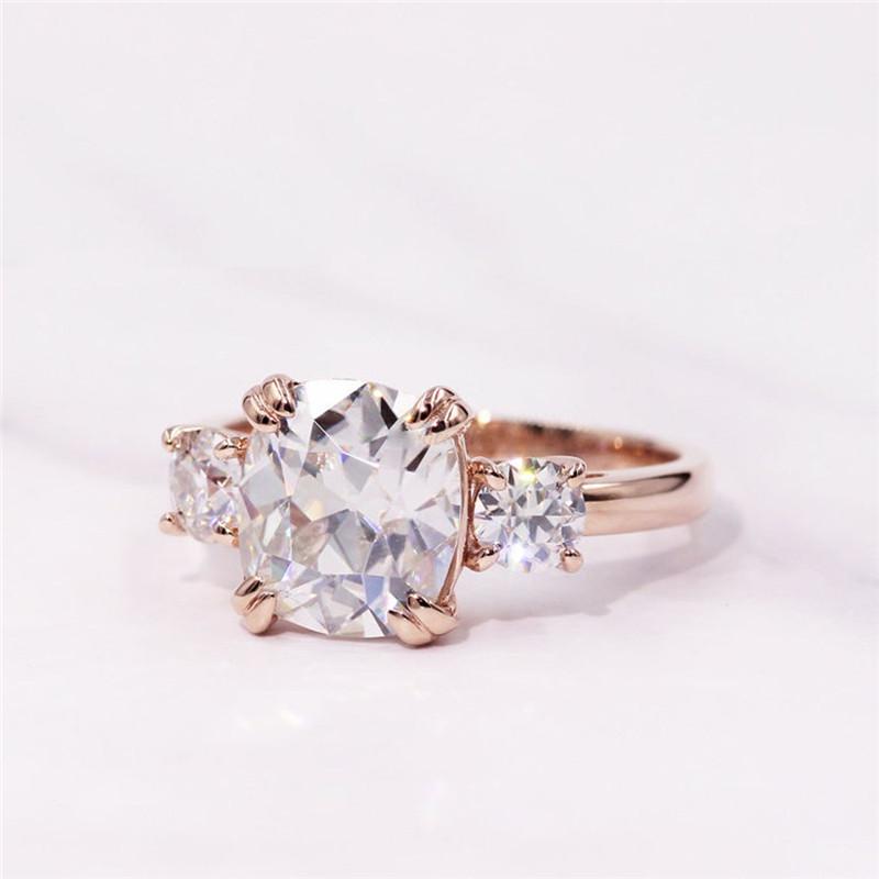 925 Sterling Silver Cushion Cut Three Stone CZ Ring