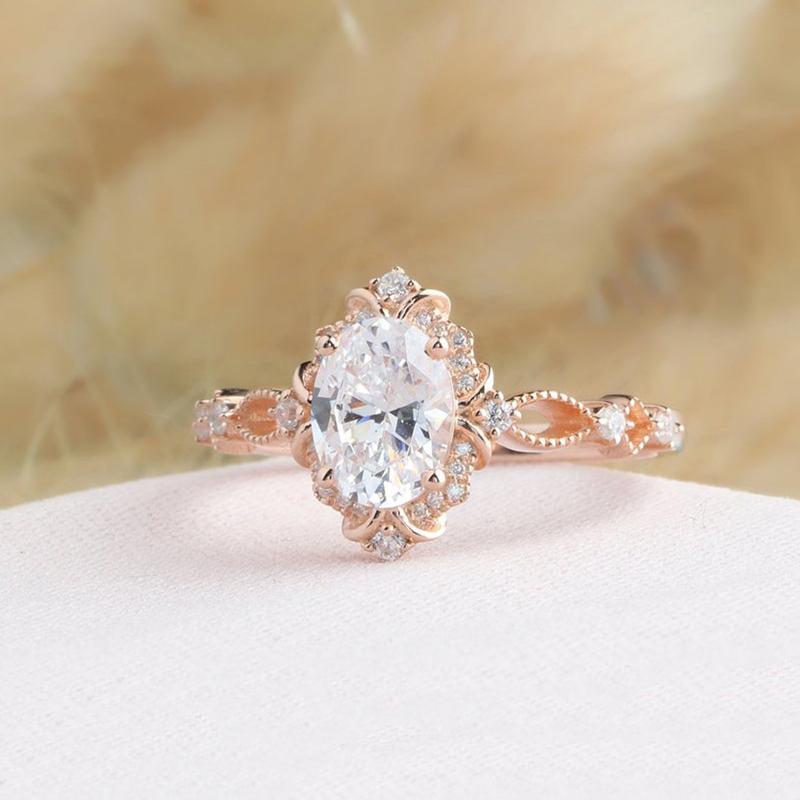 925 Sterling Silver Oval Cut Vintage CZ Diamond Ring