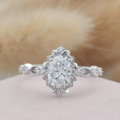 925 Sterling Silver Oval Cut Vintage CZ Diamond Ring