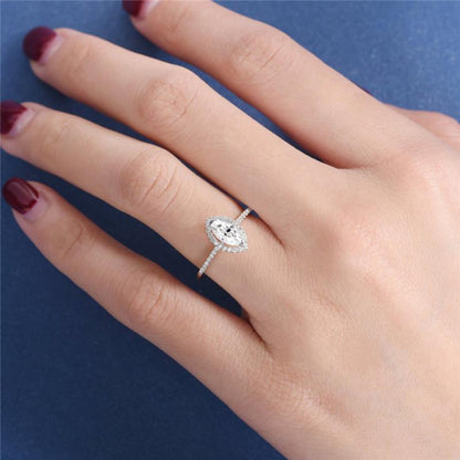 925 Sterling Silver Marquise Cut Halo CZ Ring