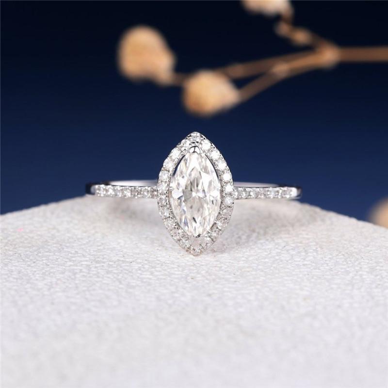 925 Sterling Silver Marquise Cut Halo CZ Ring