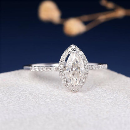 925 Sterling Silver Marquise Cut Halo CZ Ring