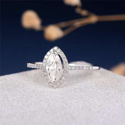 925 Sterling Silver Marquise Cut Halo CZ Ring