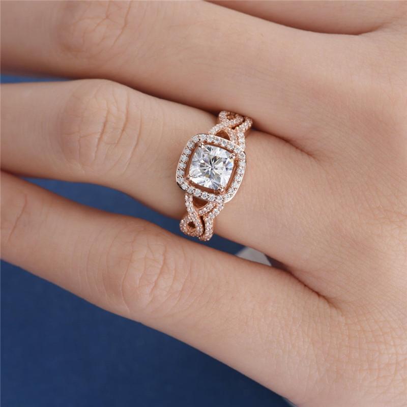 925 Sterling Silver Cushion Cut Halo CZ Bridal Set