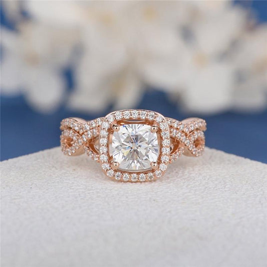 925 Sterling Silver Cushion Cut Halo CZ Bridal Set