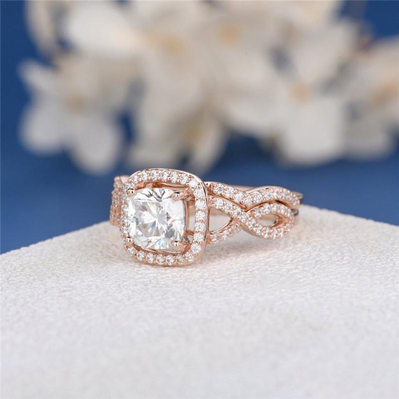 925 Sterling Silver Cushion Cut Halo CZ Bridal Set