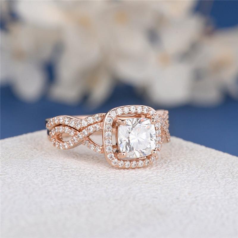 925 Sterling Silver Cushion Cut Halo CZ Bridal Set