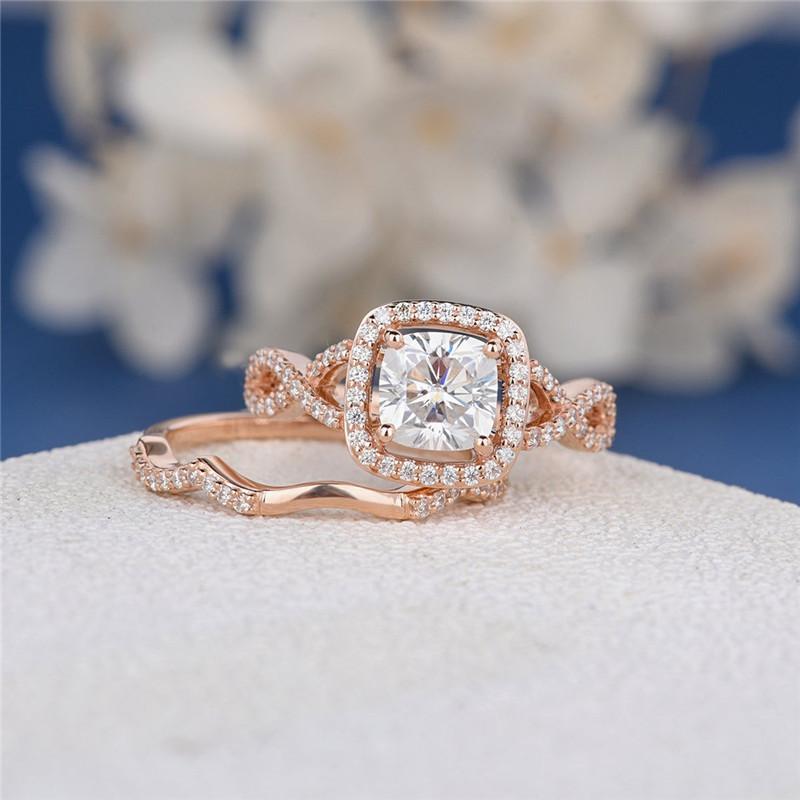 925 Sterling Silver Cushion Cut Halo CZ Bridal Set