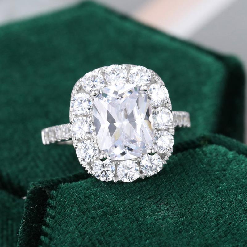 925 Silver Sterling Cushion Cut Halo CZ Diamond Ring