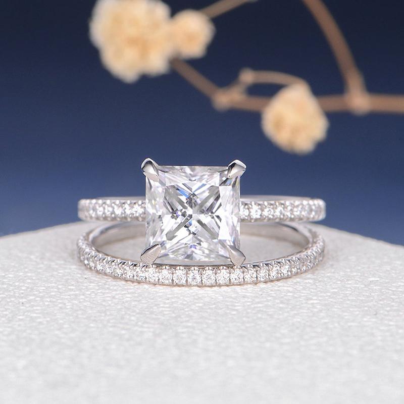 925 Sterling Silver Princess Cut Pave CZ Bridal Set