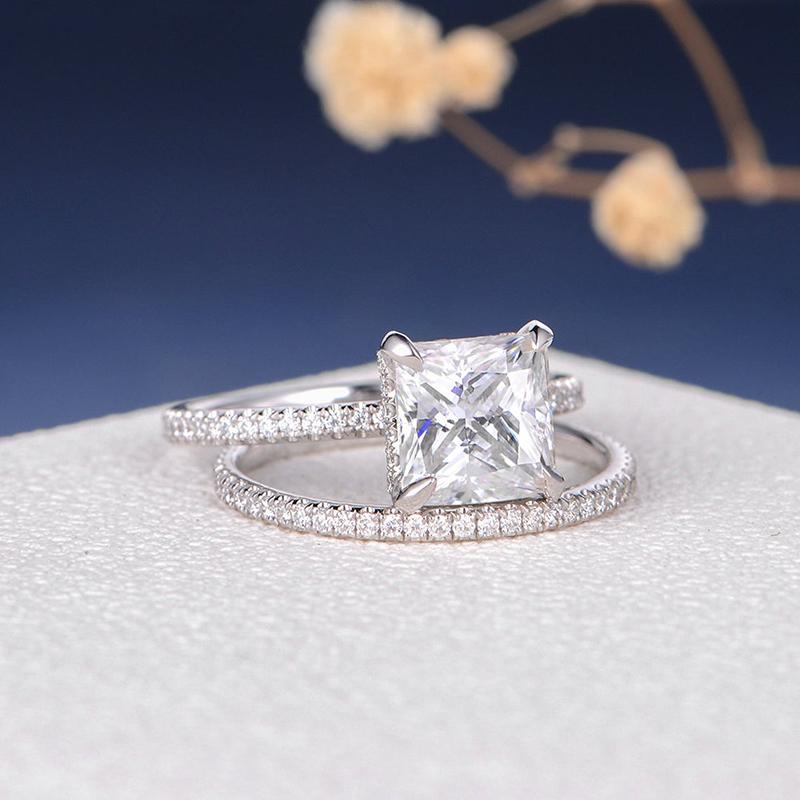 925 Sterling Silver Princess Cut CZ Bridal Set