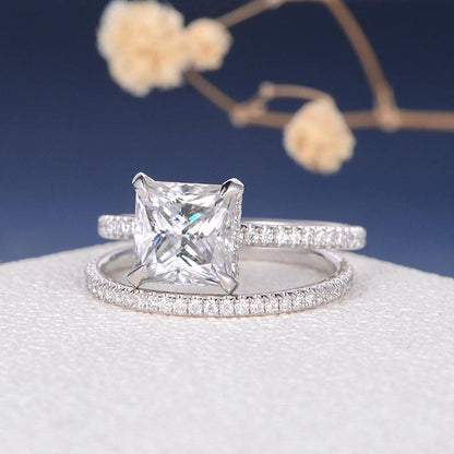 925 Sterling Silver Princess Cut Pave CZ Bridal Set