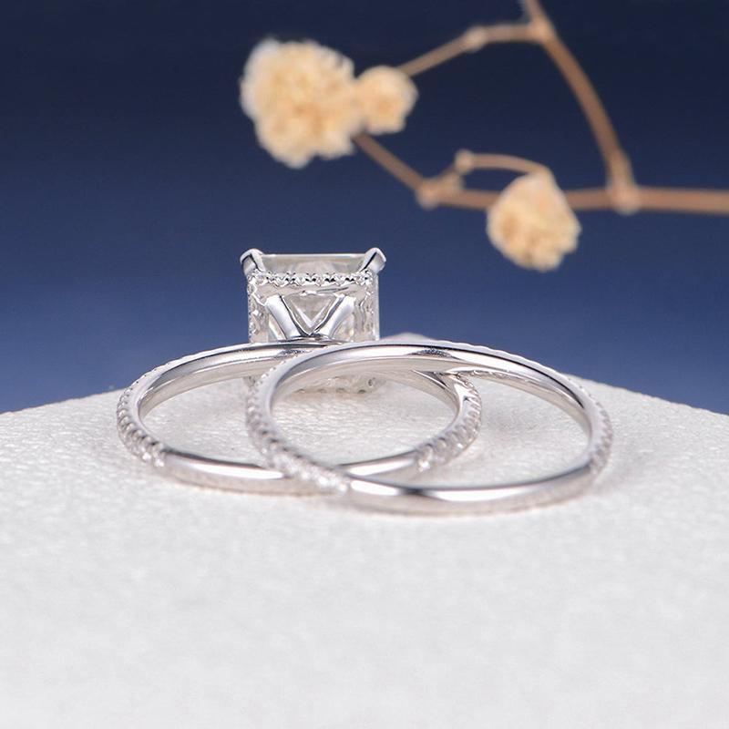 925 Sterling Silver Princess Cut CZ Bridal Set