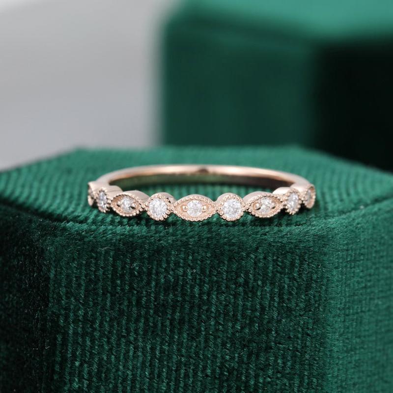 925 Sterling Silver Round Cut CZ Vintage Half Eternity Band