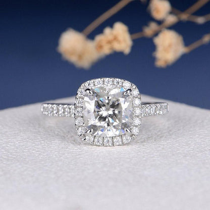 925 Sterling Silver Cushion Cut CZ Halo Ring