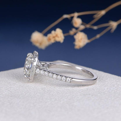 925 Sterling Silver Cushion Cut CZ Halo Ring