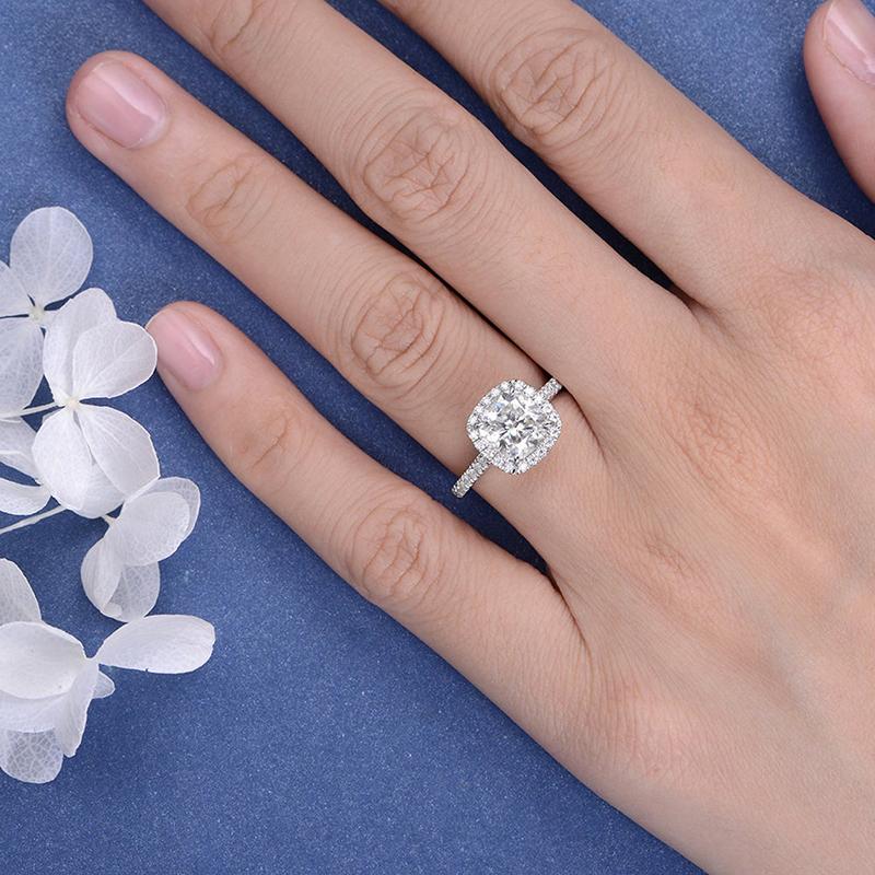 925 Sterling Silver Cushion Cut CZ Halo Ring