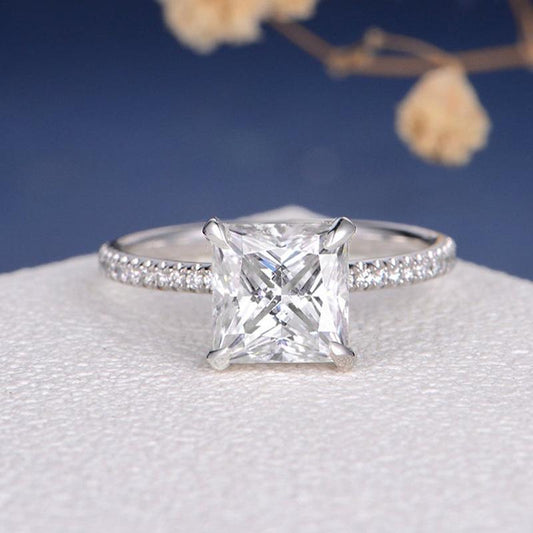 925 Silver Sterling Princess Cut Pave CZ Ring