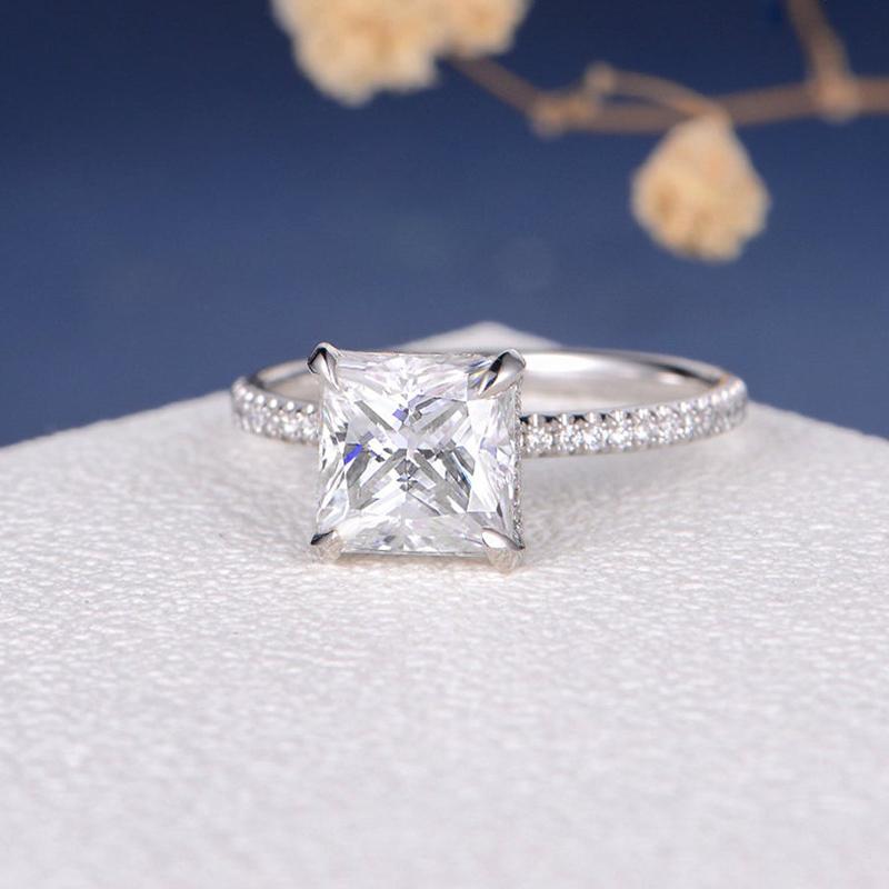 925 Silver Sterling Princess Cut Pave CZ Ring