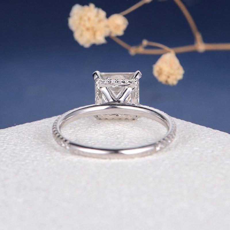 925 Silver Sterling Princess Cut Pave CZ Ring