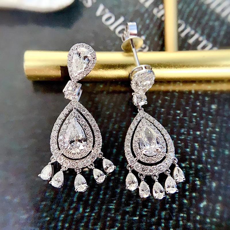 925 Sterling Silver Pear Shaped Cubic Zirconia Halo Drop Earrings