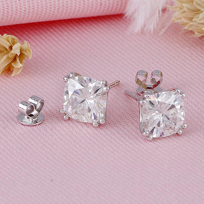 925 Sterling Silver Cushion Cut Cubic Zirconia Classic Stud Earrings