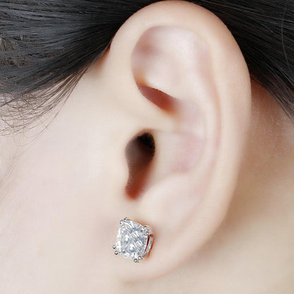 925 Sterling Silver Cushion Cut Cubic Zirconia Classic Stud Earrings