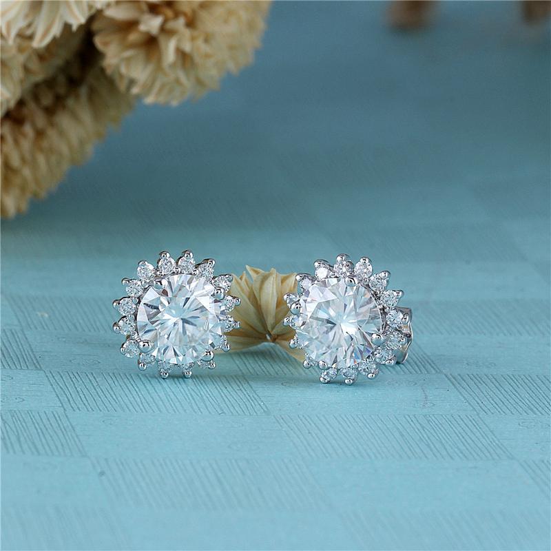 925 Sterling Silver Round Cut Cubic Zirconia Sunflower Stud Earrings