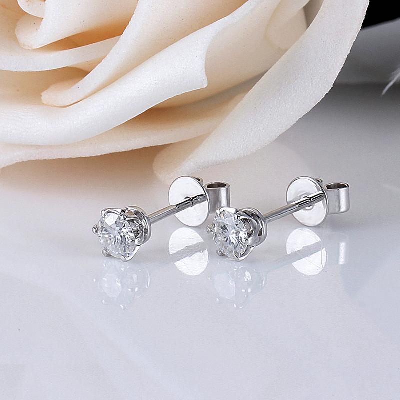 925 Sterling Silver Round Cut Cubic Zirconia Six Prong Setting Stud Earrings